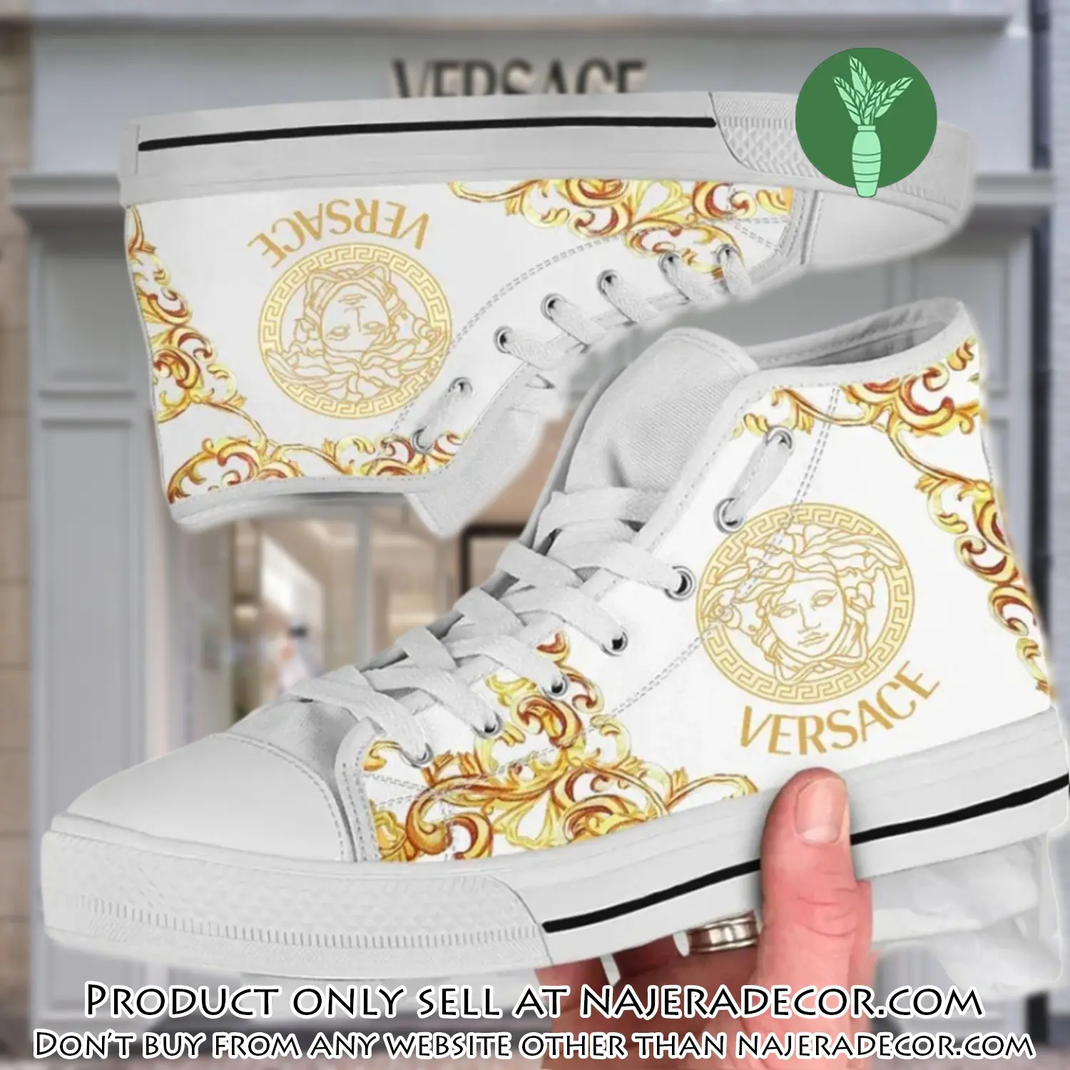 Versace medusa golden white premium high top canvas shoes luxury brand gifts for men women njr2301623